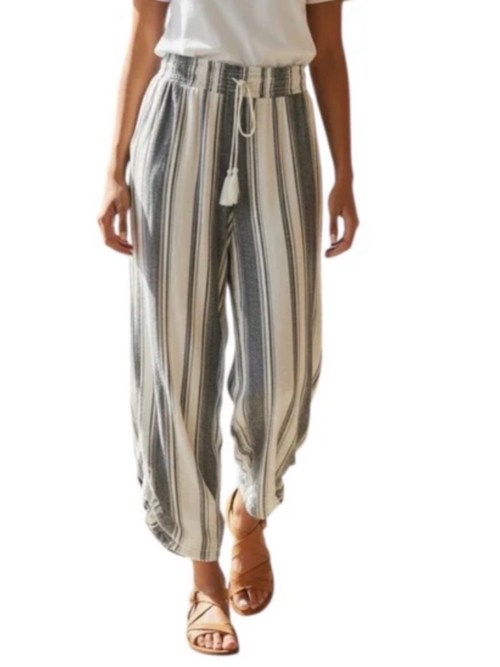 NO BOUNDARIES High Rise Stripped Lightweight Beachy Pants Side Split Small